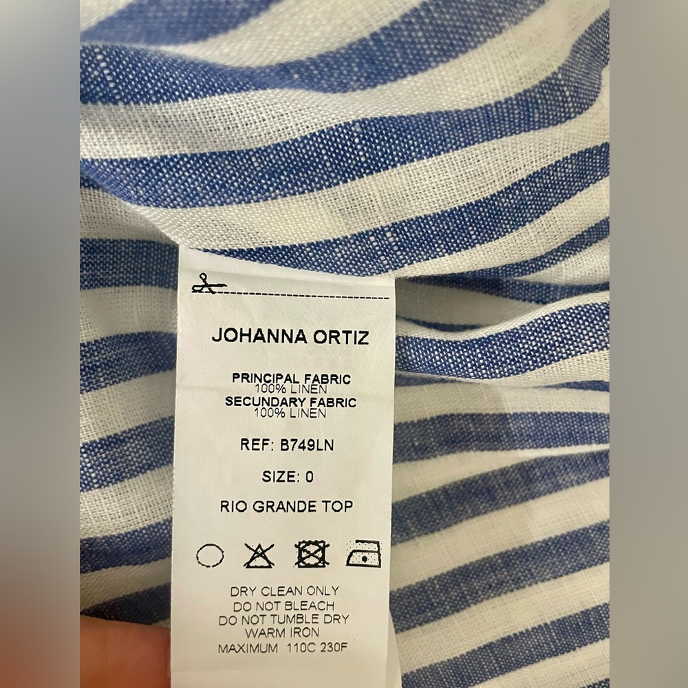 Johanna Ortiz Rio Grande Tunic Navy/white striped linen, large sash, 0, EUC - Picture 11 of 15